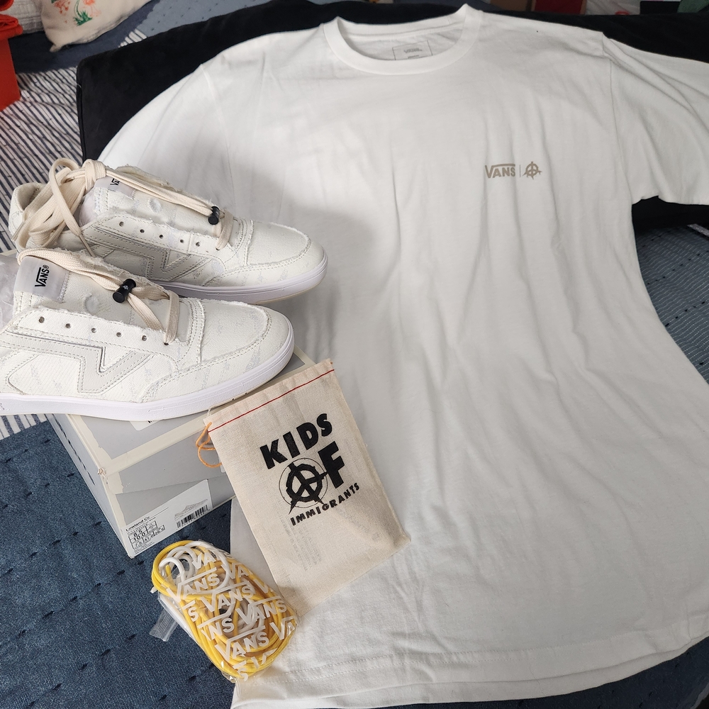 Vans Kids of Immigrants White Shirt Medium & Lowland CC Men's 8.5 Women's 10 NEW